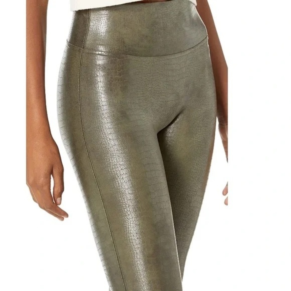SPANX faux alligator textured high rise slimming leggings green revolve